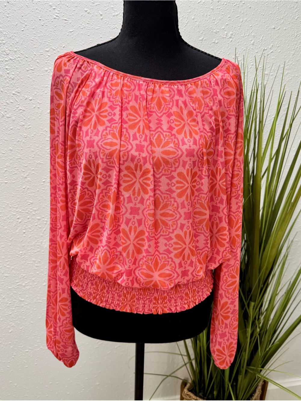 Harper Pink & Coral Floral Off-Shoulder Blouson Top
